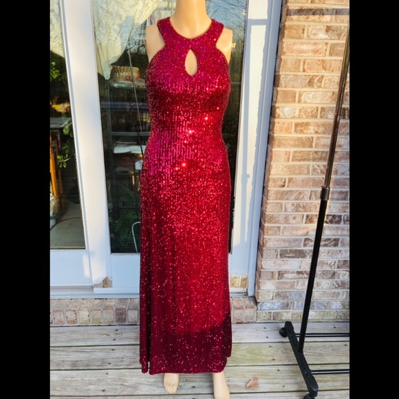 Y2K Red Sequin Goth Sexy Jessica Rabbit Keyhole Vamp Formal Prom Dress - Picture 1 of 7